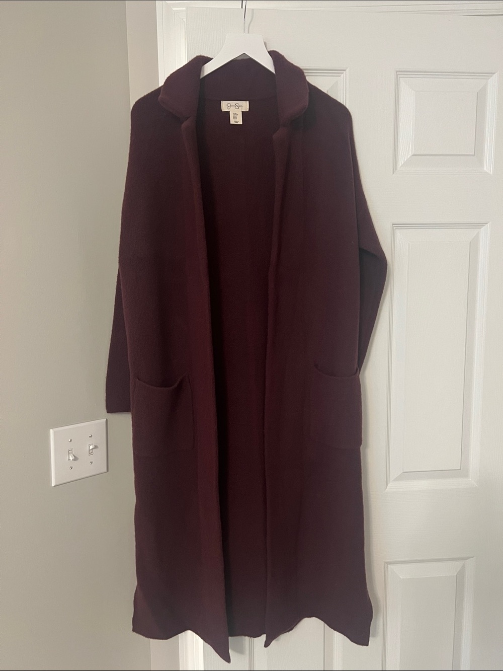 Jessica Simpson Long Open Cardigan in Deep Wine